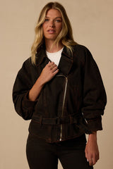 80's Bomber Dark Brown Denim Jacket