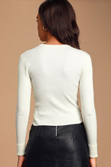 Karlee Ivory Ribbed Knit Long Sleeve Sweater Top