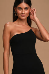 Keeper of My Heart Black One-Shoulder Maxi Dress