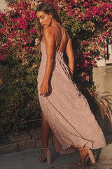 Stolen Moments Dusty Pink Lace-Up Lace Maxi Dress