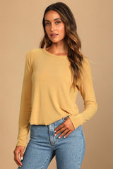 Sweet Side Peach Ribbed Cutout Long Sleeve Top