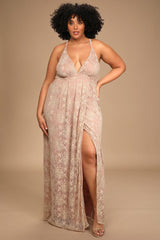 Stolen Moments Dusty Pink Lace-Up Lace Maxi Dress
