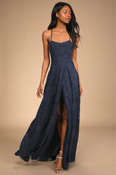 Let There Be Romance Navy Blue Burnout Floral Maxi Dress