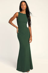Love In Your Eyes Hunter Green Knotted Mermaid Maxi Dress