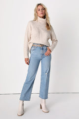 Found the Warmth Beige Turtleneck Pullover Sweater