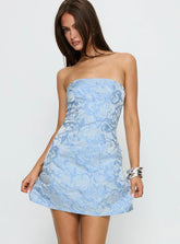 Cross Your Heart Strapless Mini Dress Baby Blue