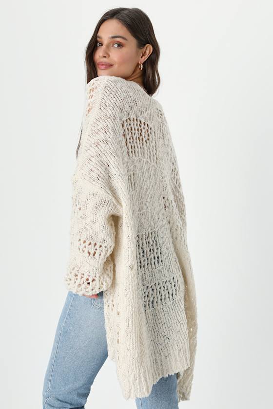Crochet it Ain't So Ivory Oversized Cardigan Sweater