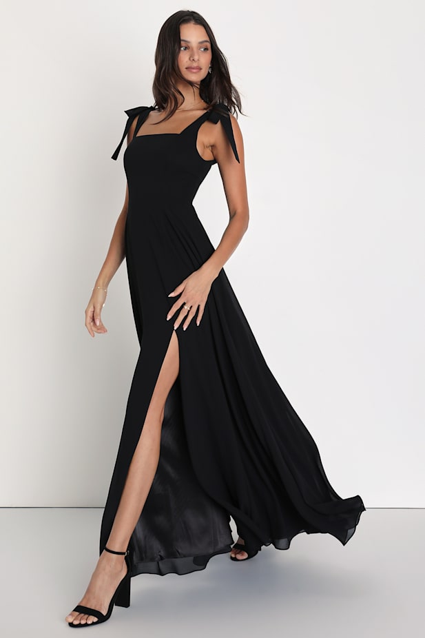 Love Me Forever Black Square Neck Maxi Dress