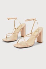 Makennaa Light Nude Strappy High Heel Ankle Strap Sandals