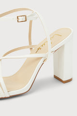 Makennaa White Strappy High Heel Ankle Strap Sandals