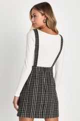 Plaid to Be Yours Black and White Plaid Pinafore Mini Dress