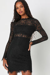 Appetite for Seduction Black Lace Long Sleeve Dress
