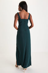 Glamorous Disposition Emerald Green Ruched Maxi Dress