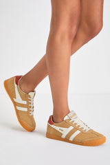 Elan Caramel Color Block Suede Leather Sneakers