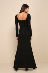 Infinitely Elegant Black Long Sleeve Maxi Dress