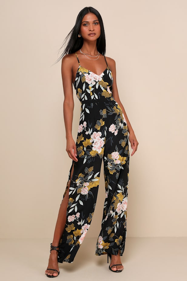 Beautiful Blooms Black Floral Print Wide-Leg Jumpsuit