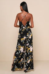 Beautiful Blooms Black Floral Print Wide-Leg Jumpsuit