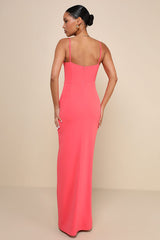 Impressive Glamour Coral Pink Sleeveless Column Maxi Dress