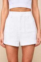 Looking Posh White Tweed High Rise Shorts