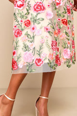 Endless Praise Beige Floral Embroidered Strapless Midi Dress