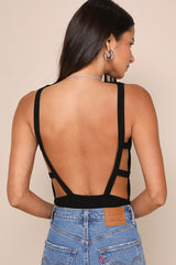 Stunning Pursuit Black Bow Backless Sleeveless Bodysuit