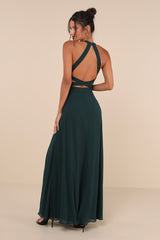 Confidently Charismatic Emerald Backless Halter Maxi Dress