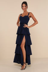 Sophisticated Occasion Navy Blue Bustier Lace-Up Maxi Dress