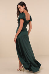 Ultimate Sweetness Emerald Green Satin Flutter Sleeve Maxi Dress