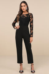 Write Your Own Romance Black Embroidered Long Sleeve Jumpsuit