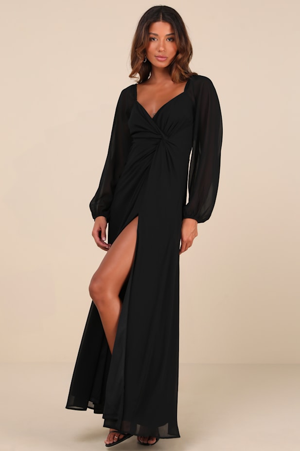 Composed Soiree Black Twist-Front Long Sleeve Maxi Dress