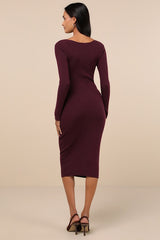 Fall Feelings Plum Purple Ribbed Bodycon Midi Dress