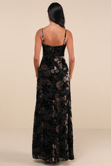 Effortless Celebration Black Floral Burnout A-Line Maxi Dress