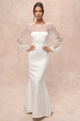Immaculate Romance White Sheer Organza Long Sleeve Maxi Dress