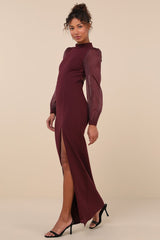 Seeking Sophistication Plum Backless Balloon Sleeve Maxi Dress
