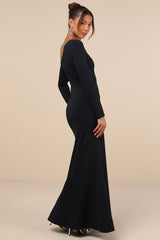 Elegant Sensation Navy Blue Asymmetrical Pleated Maxi Dress