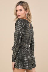 Bettie Gold Metallic Long Sleeve Romper