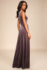 Beautiful Night Dusty Purple Velvet Sleeveless Maxi Dress