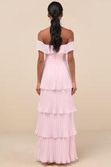 Always Remarkable Pink Pleated Off-the-Shoulder Maxi Dress