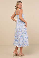 Colwyn Light Blue Floral Jacquard Bustier Midi Dress