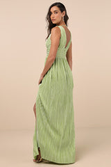 Melitta Lime Green Plisse Sash Maxi Dress