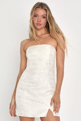 Bubbly Beauty Ivory Jacquard Strapless Bustier Mini Dress