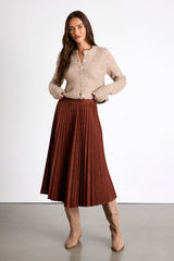 Raylie Rust Brown Suede Pleated Midi Skirt