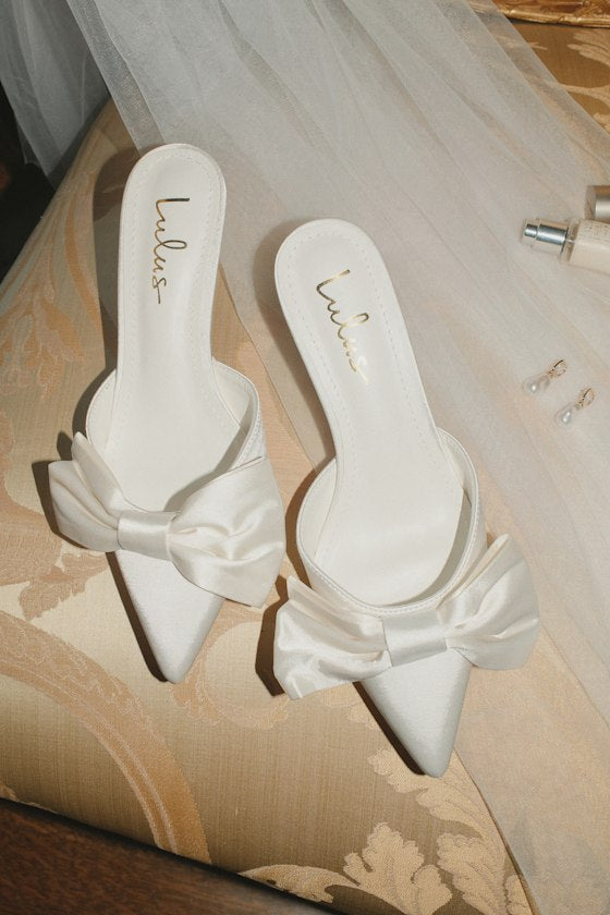 Lyle Ivory Satin Pointed-Toe Mules