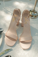 Arylee Champagne Satin Ankle Strap Heels