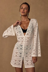 City of Angels White Crochet Lace Button-Up Swim Cover-Up