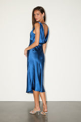 Incredible Love Navy Satin Cowl Back Midi Slip Dress