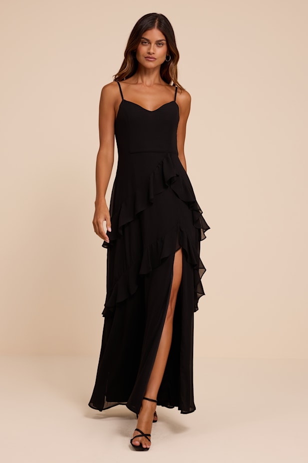 Blessed with Beauty Black Ruffled Sleeveless Maxi Dress