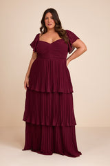 Notorious Charm Plum Purple Pleated Flutter Sleeve Maxi Dress