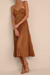 Irelyn Light Brown Satin Bustier Midi Dress