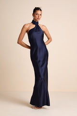 Madalena Navy Satin Cowl Back Maxi Dress